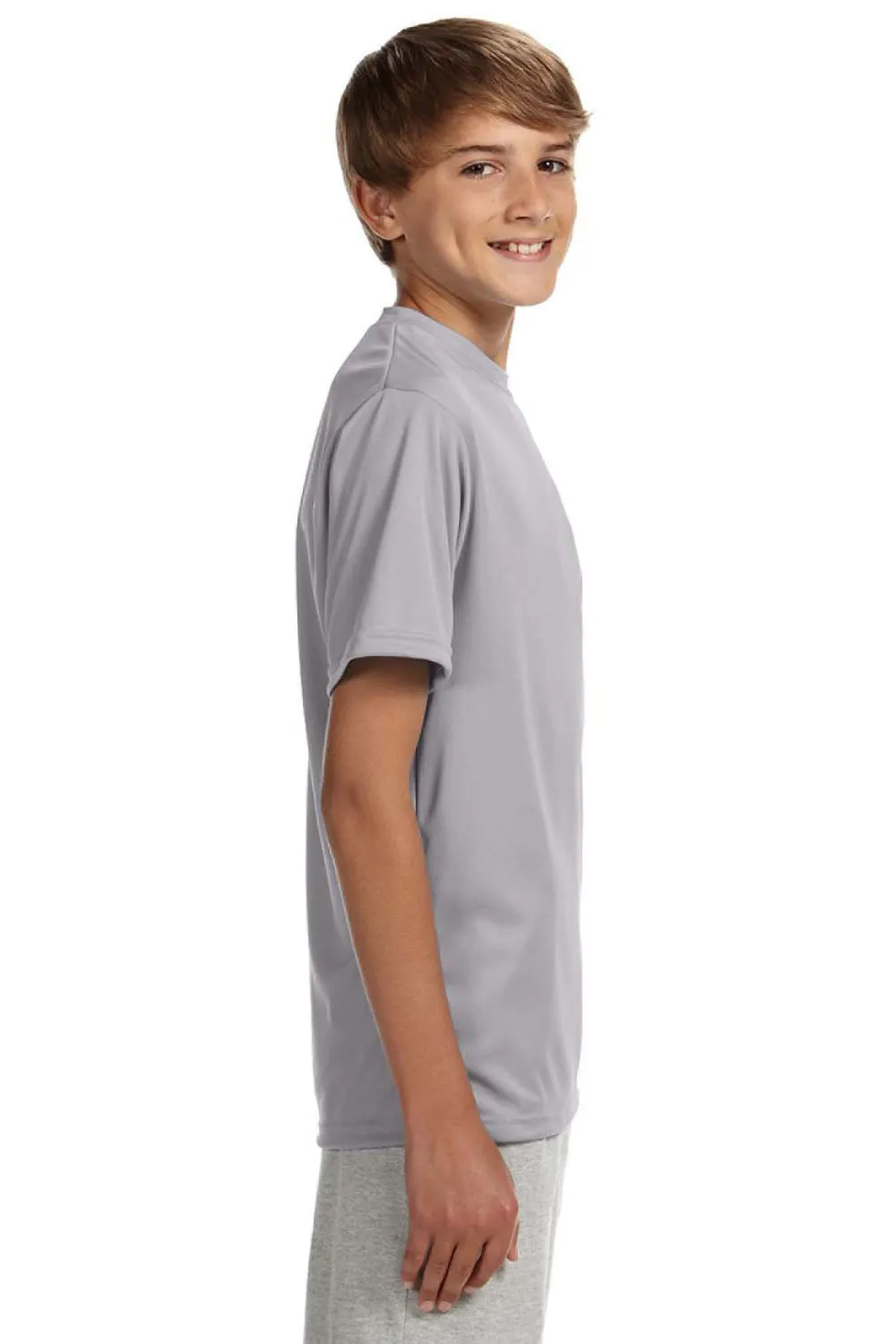 A4 Youth Performance Moisture Wicking Short Sleeve Crewneck T-Shirt - Silver Grey