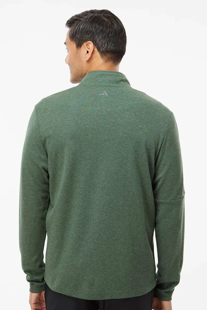 Adidas Mens 3 Stripes Moisture Wicking 1/4 Zip Sweater - Green Oxide Melange