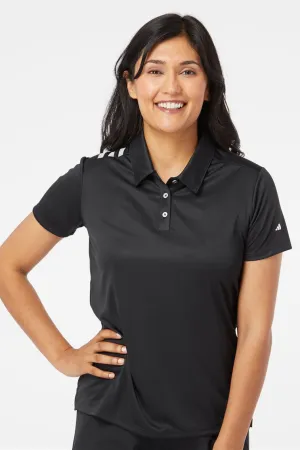 Adidas Womens 3 Stripes UPF 50  Short Sleeve Polo Shirt - Black