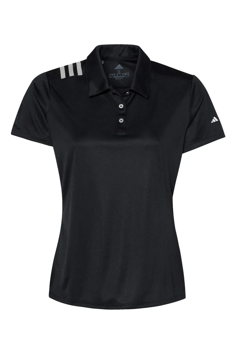 Adidas Womens 3 Stripes UPF 50  Short Sleeve Polo Shirt - Black