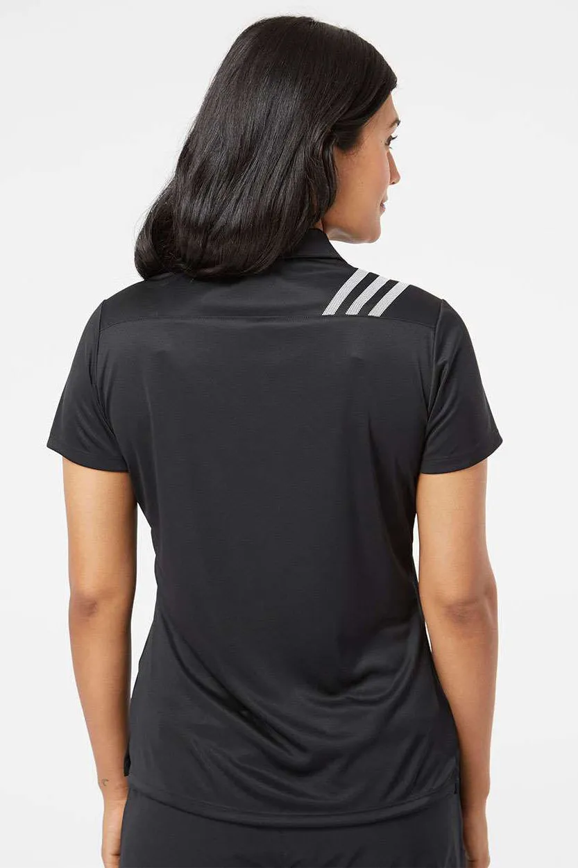 Adidas Womens 3 Stripes UPF 50  Short Sleeve Polo Shirt - Black