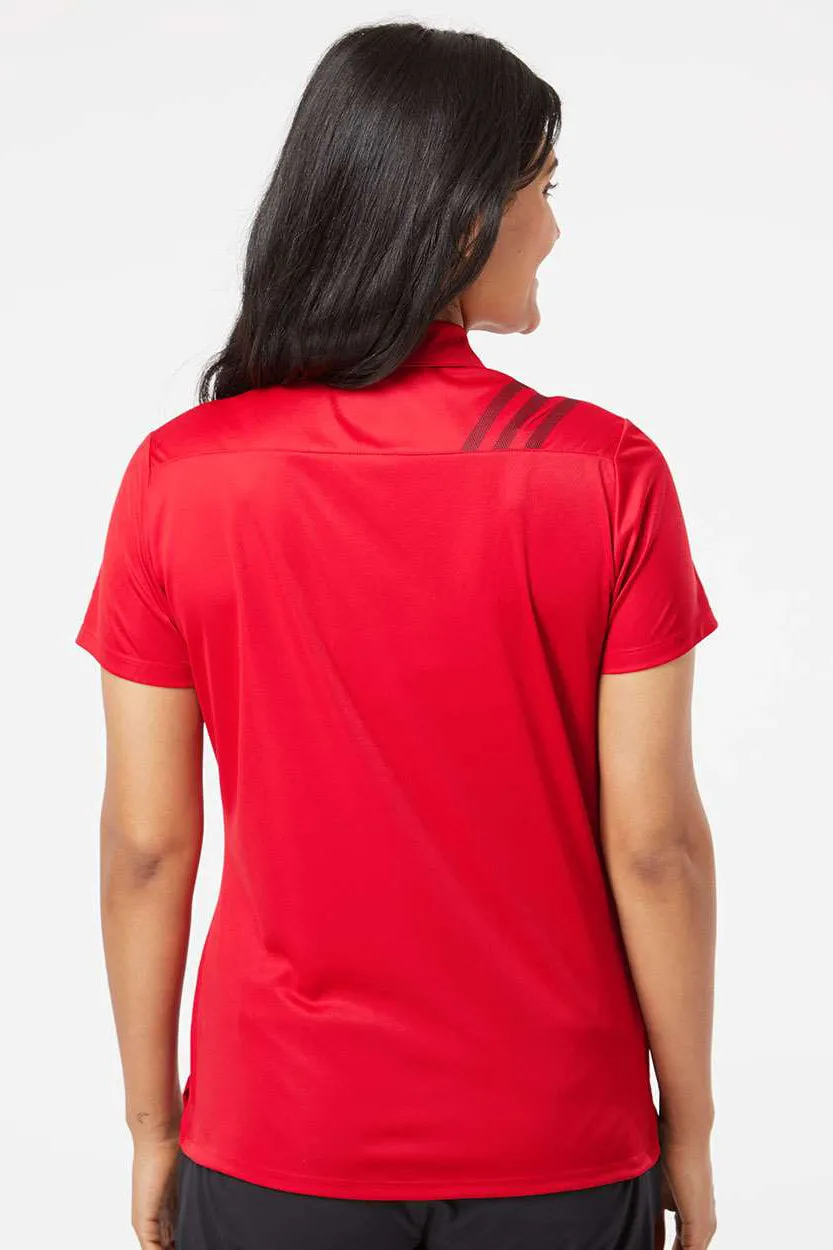 Adidas Womens 3 Stripes UPF 50  Short Sleeve Polo Shirt - Collegiate Red/Black - Closeout