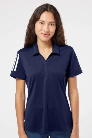 Adidas Womens Floating 3 UPF 50  Stripes Short Sleeve Polo Shirt - Team Navy Blue/White
