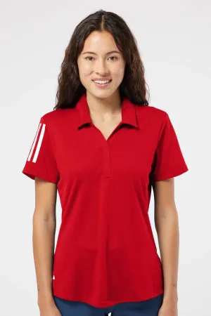 Adidas Womens Floating 3 UPF 50  Stripes Short Sleeve Polo Shirt - Team Power Red/White