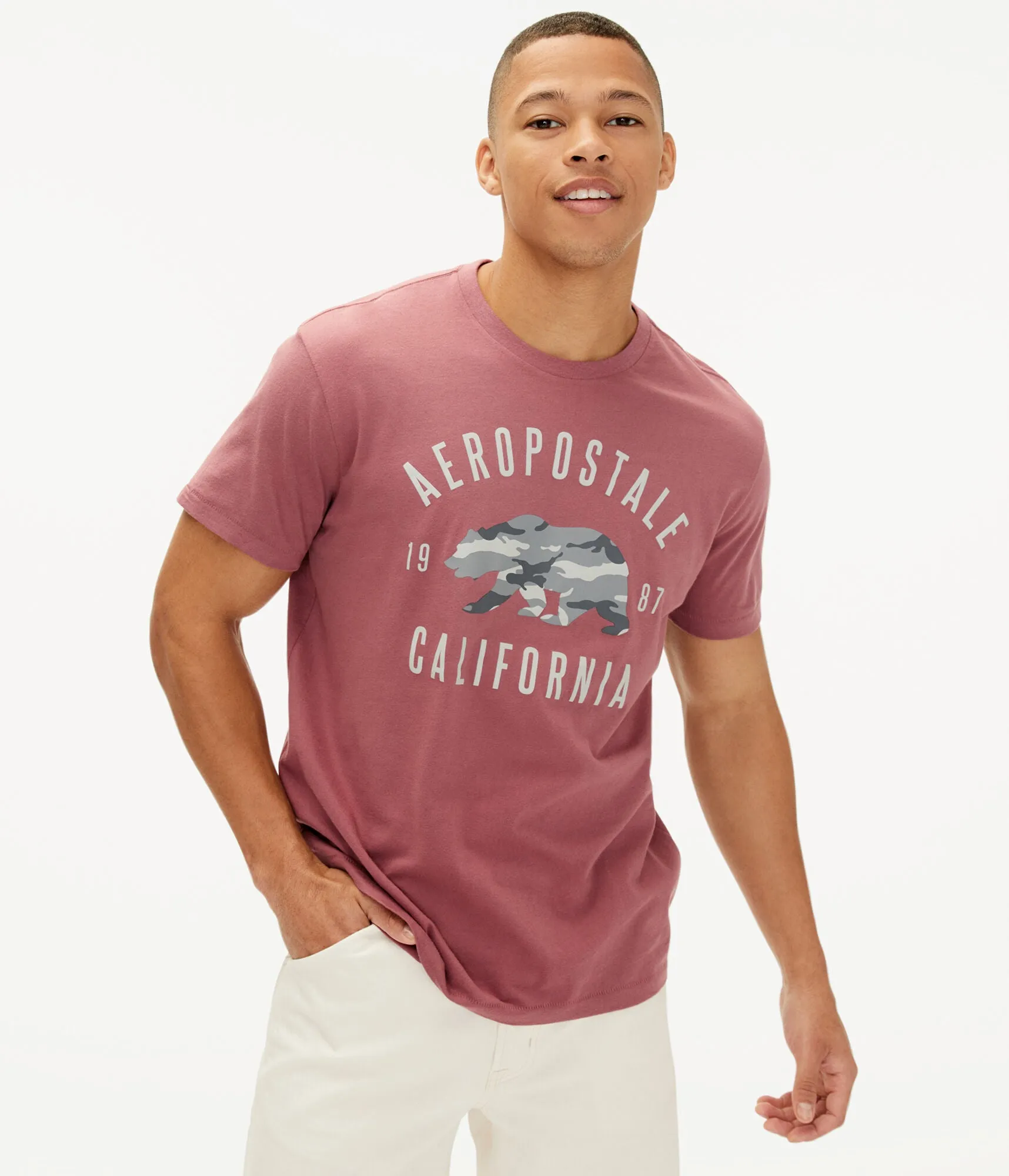 Aeropostale Mens Camo Bear Graphic Tee