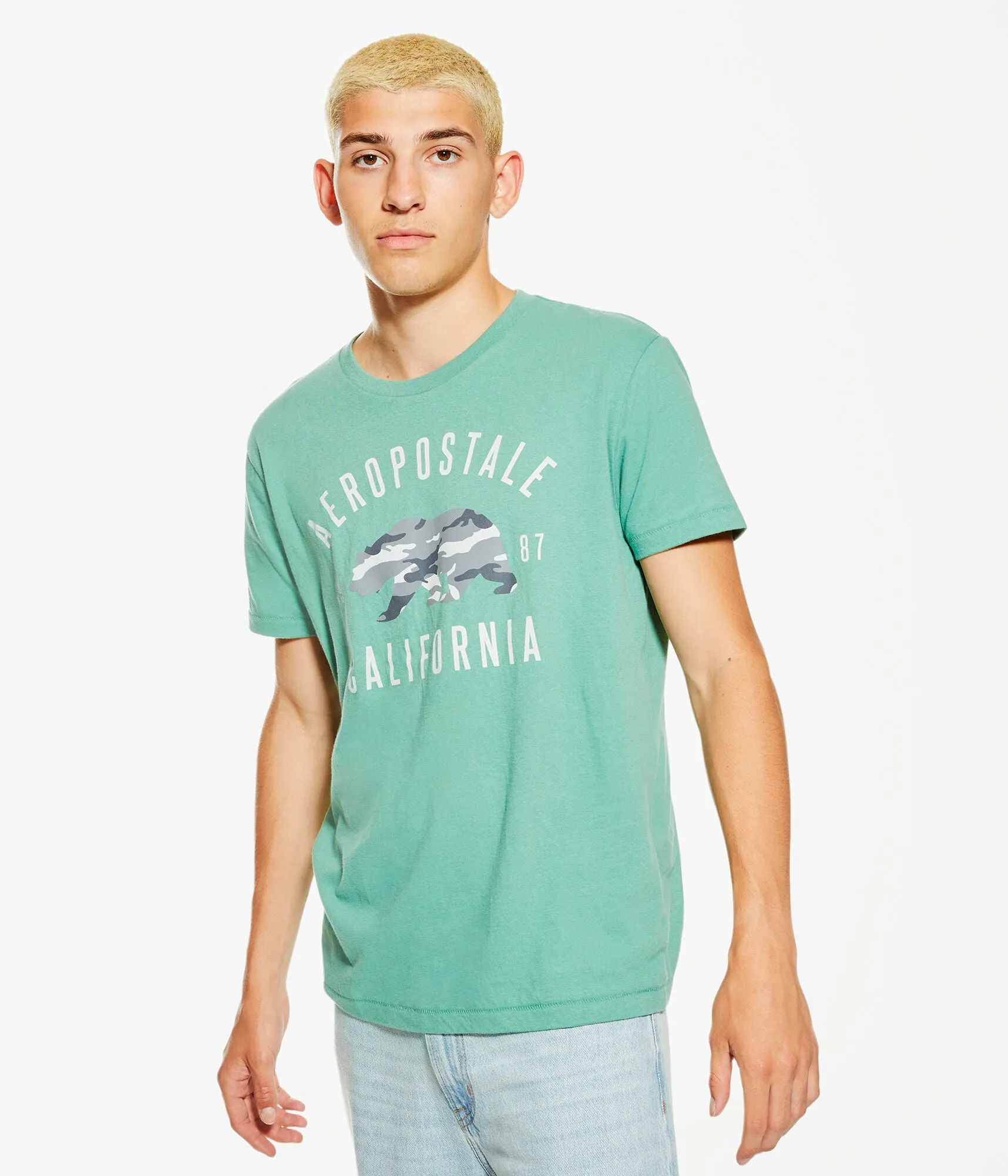 Aeropostale Mens Camo Bear Graphic Tee