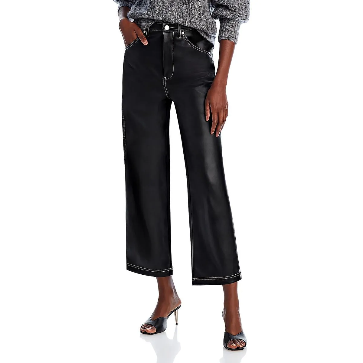 Baxter Womens Faux Leather Cropped Straight Leg Pants