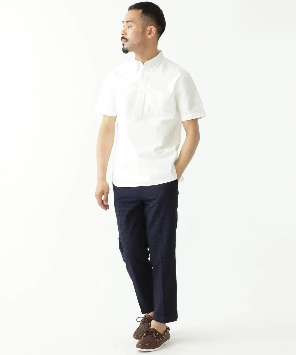 Beams Plus | IVY Trousers Ankle-Cut COOLMAX Seersucker | Navy Solid