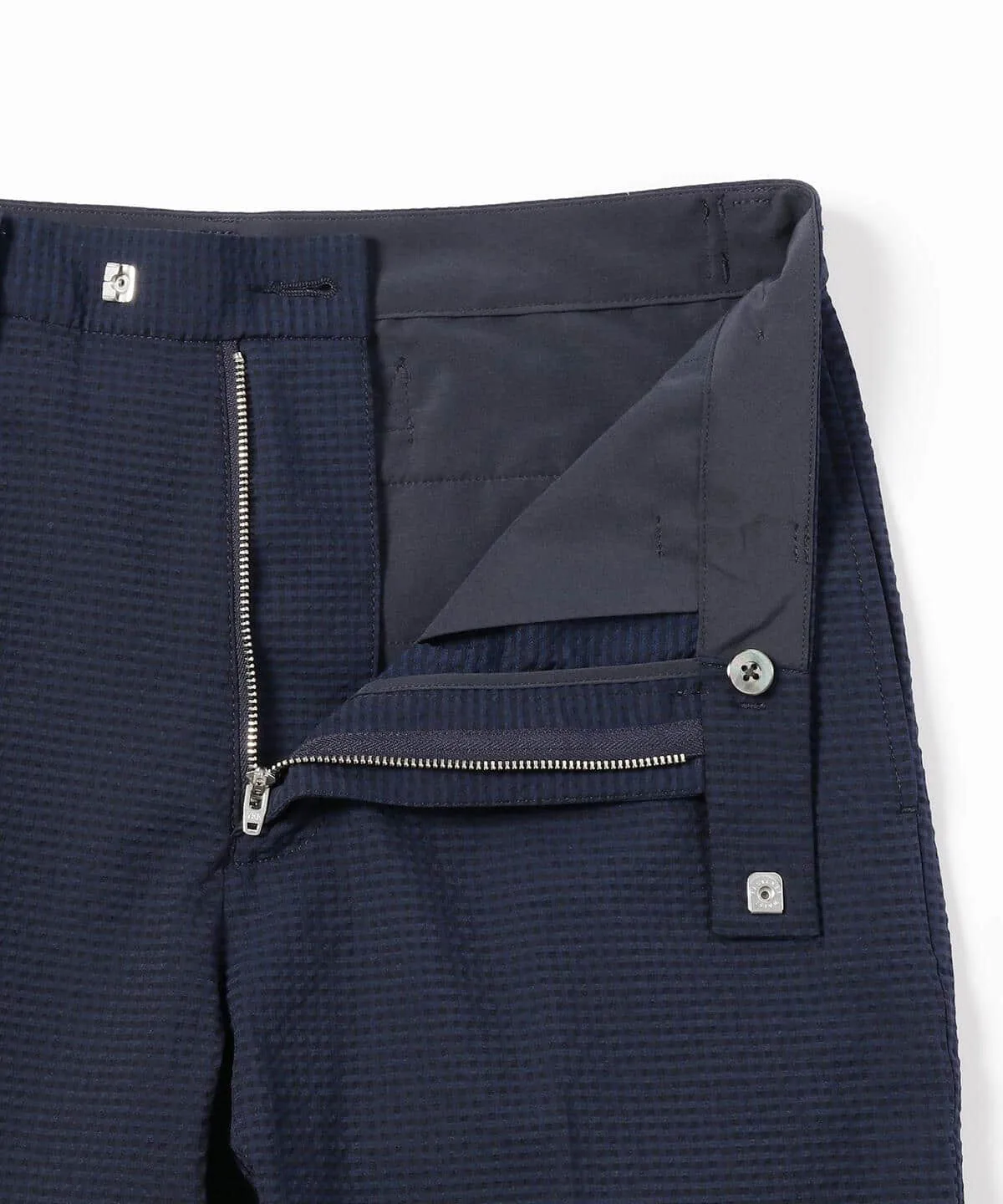 Beams Plus | IVY Trousers Ankle-Cut COOLMAX Seersucker | Navy Solid