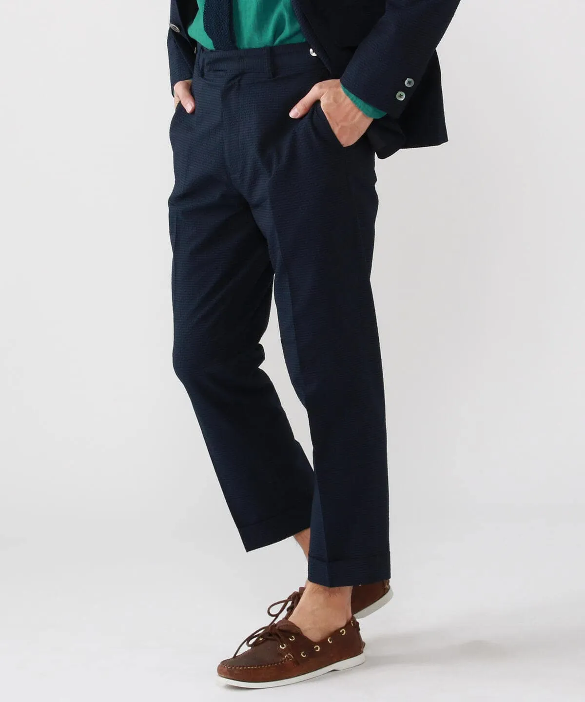 Beams Plus | IVY Trousers Ankle-Cut COOLMAX Seersucker | Navy Solid
