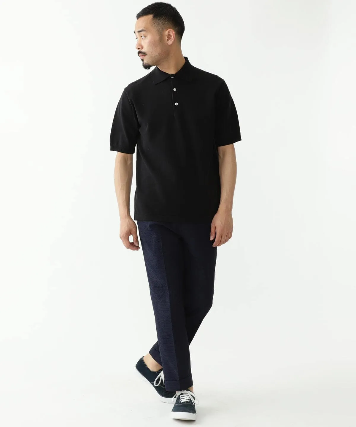 Beams Plus | IVY Trousers Ankle-Cut COOLMAX Seersucker | Navy Solid
