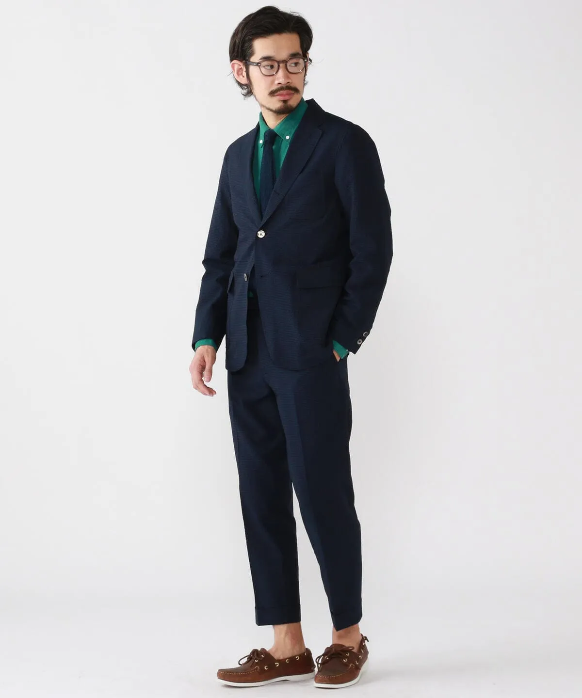 Beams Plus | IVY Trousers Ankle-Cut COOLMAX Seersucker | Navy Solid