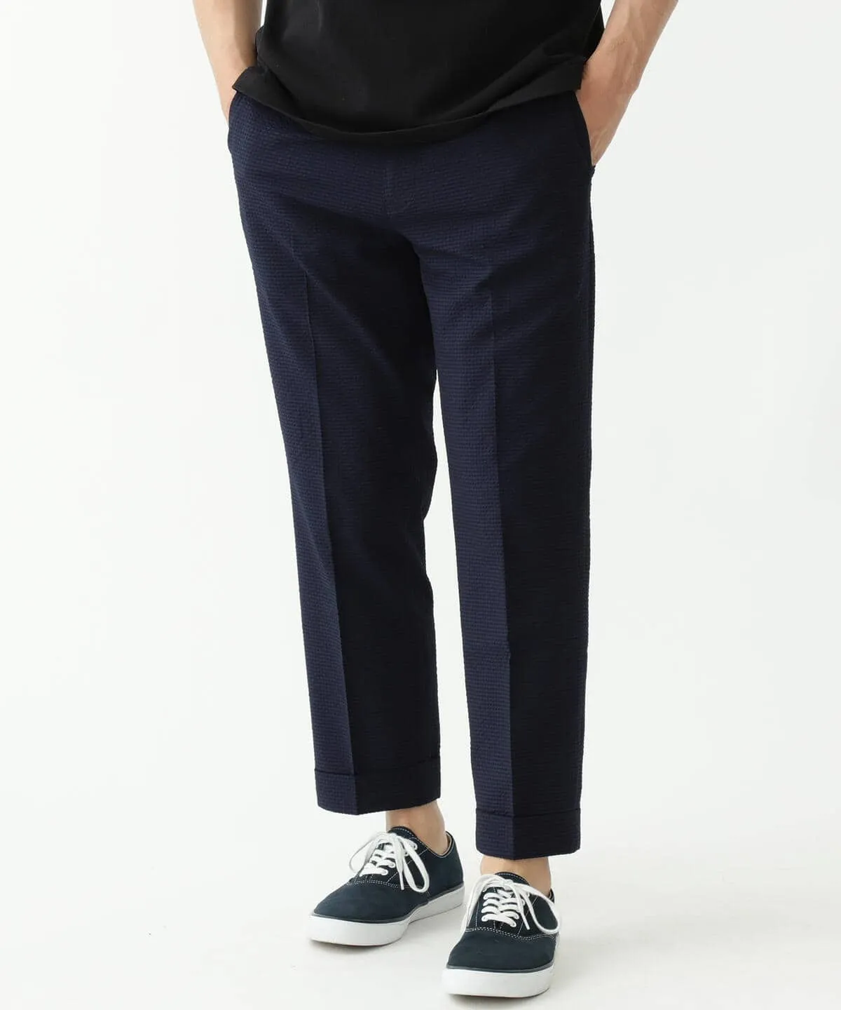 Beams Plus | IVY Trousers Ankle-Cut COOLMAX Seersucker | Navy Solid