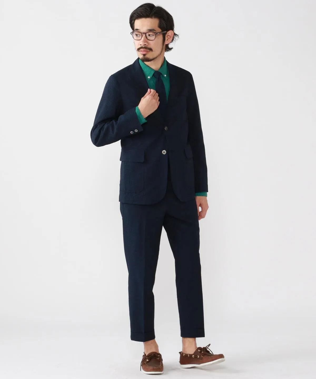 Beams Plus | IVY Trousers Ankle-Cut COOLMAX Seersucker | Navy Solid