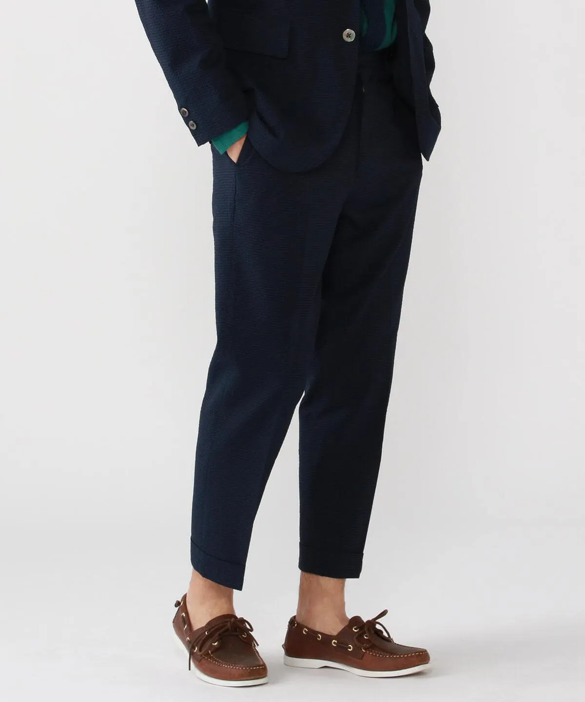 Beams Plus | IVY Trousers Ankle-Cut COOLMAX Seersucker | Navy Solid