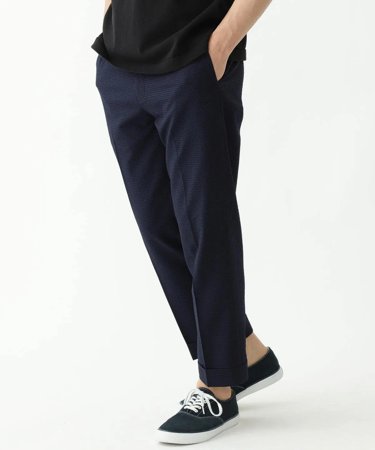 Beams Plus | IVY Trousers Ankle-Cut COOLMAX Seersucker | Navy Solid