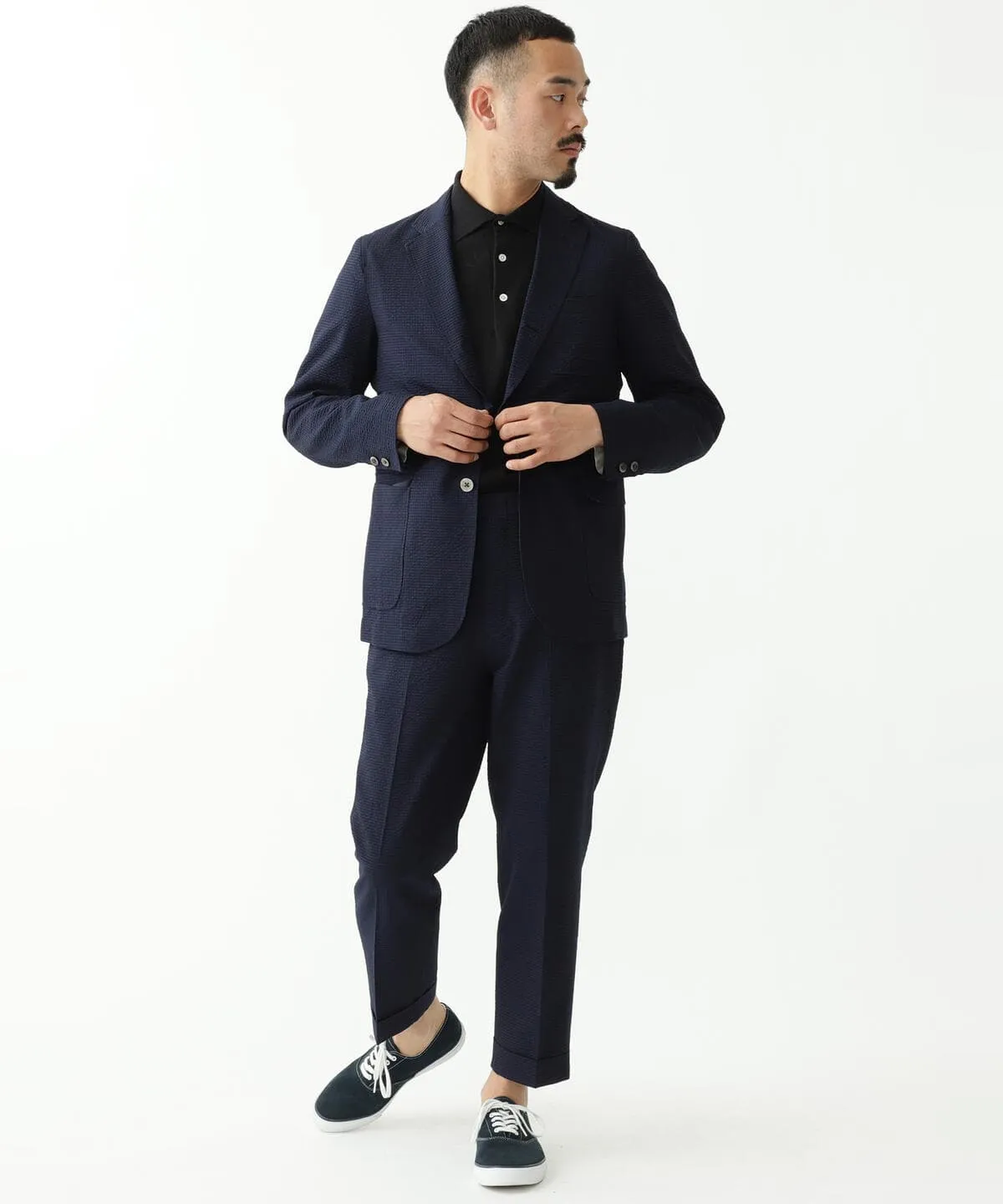 Beams Plus | IVY Trousers Ankle-Cut COOLMAX Seersucker | Navy Solid