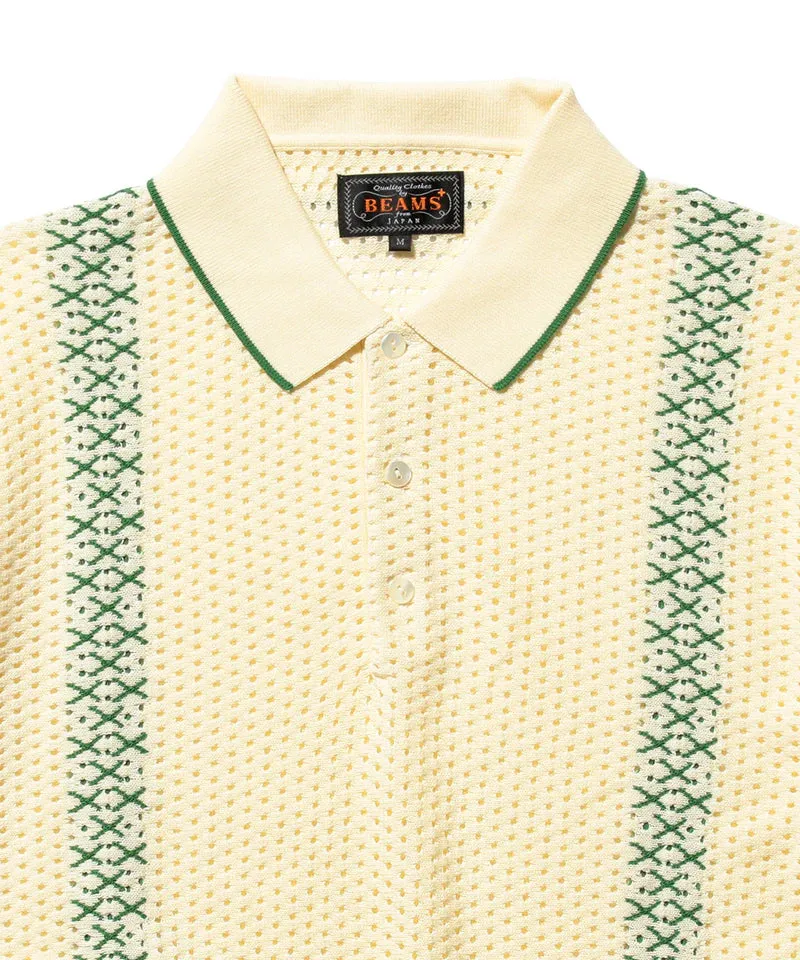 Beams Plus | Knit Polo Mesh Stripe | Off White