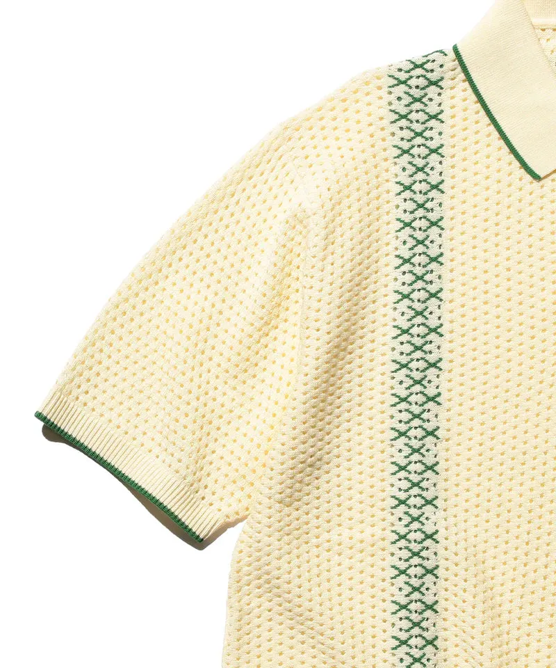 Beams Plus | Knit Polo Mesh Stripe | Off White