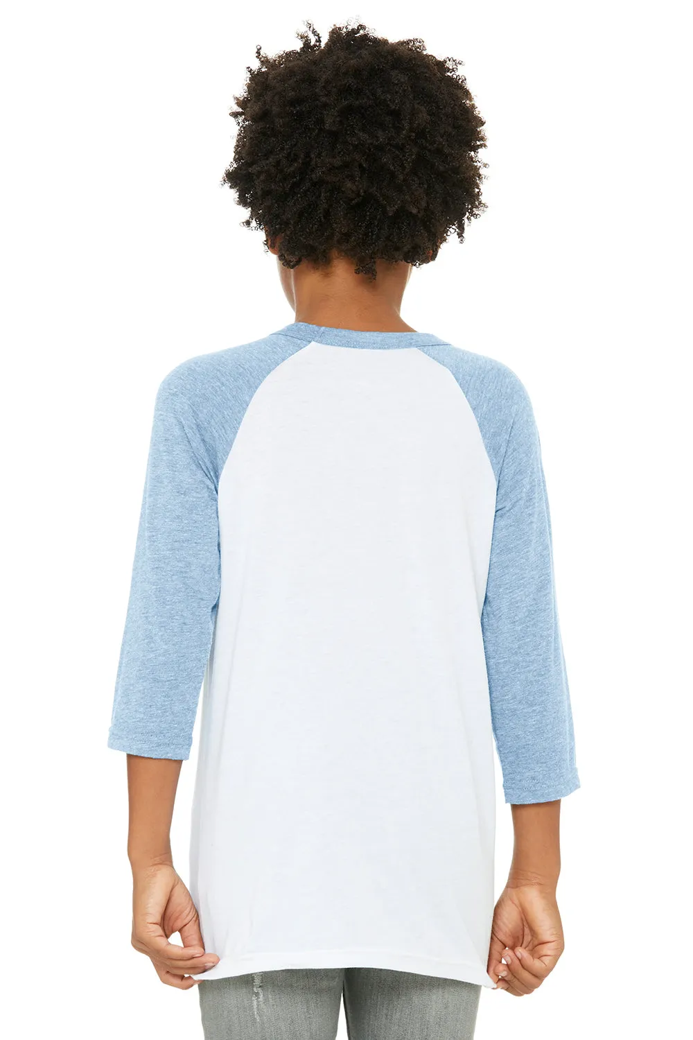 Bella   Canvas Youth 3/4 Sleeve Crewneck T-Shirt - White/Denim Blue