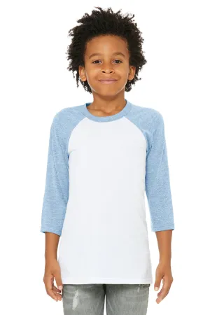 Bella   Canvas Youth 3/4 Sleeve Crewneck T-Shirt - White/Denim Blue