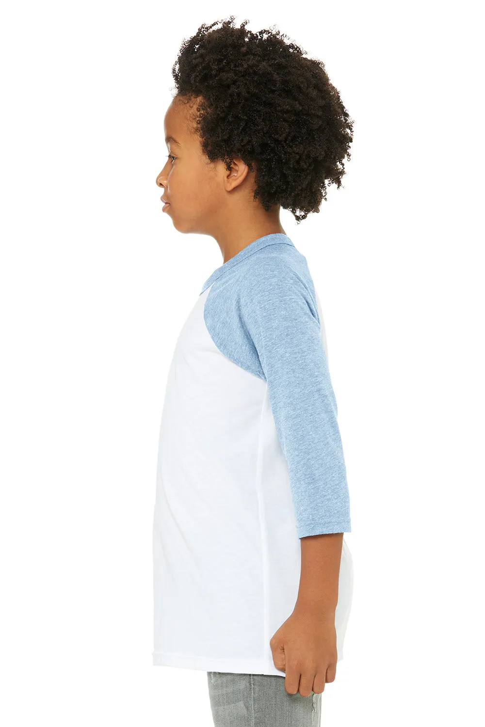 Bella   Canvas Youth 3/4 Sleeve Crewneck T-Shirt - White/Denim Blue