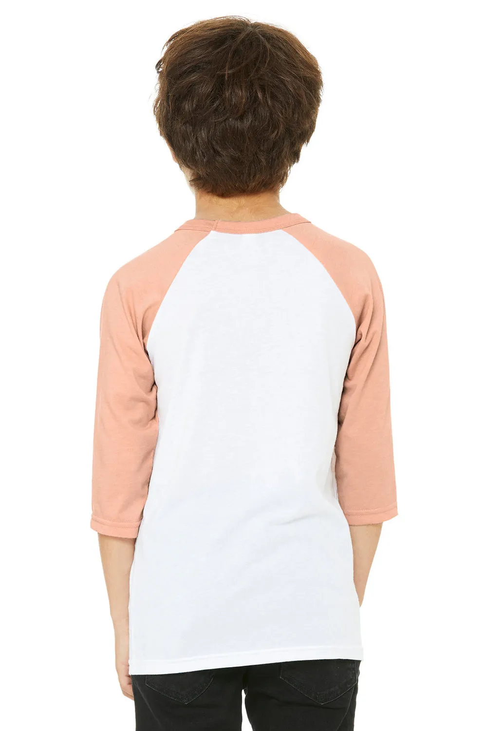 Bella   Canvas Youth 3/4 Sleeve Crewneck T-Shirt - White/Heather Peach