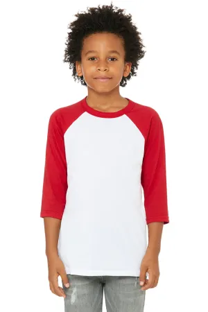 Bella   Canvas Youth 3/4 Sleeve Crewneck T-Shirt - White/Red
