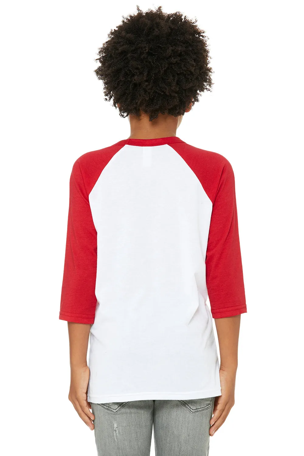 Bella   Canvas Youth 3/4 Sleeve Crewneck T-Shirt - White/Red