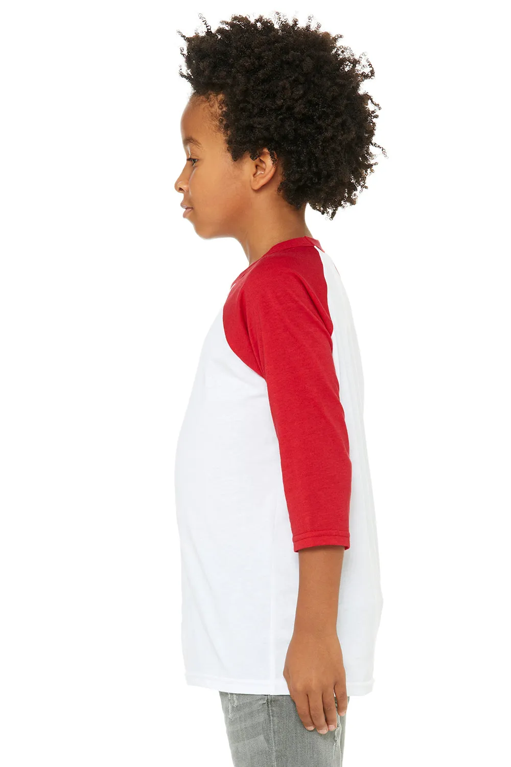 Bella   Canvas Youth 3/4 Sleeve Crewneck T-Shirt - White/Red