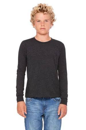 Bella   Canvas Youth Jersey Long Sleeve Crewneck T-Shirt - Charcoal Black Triblend
