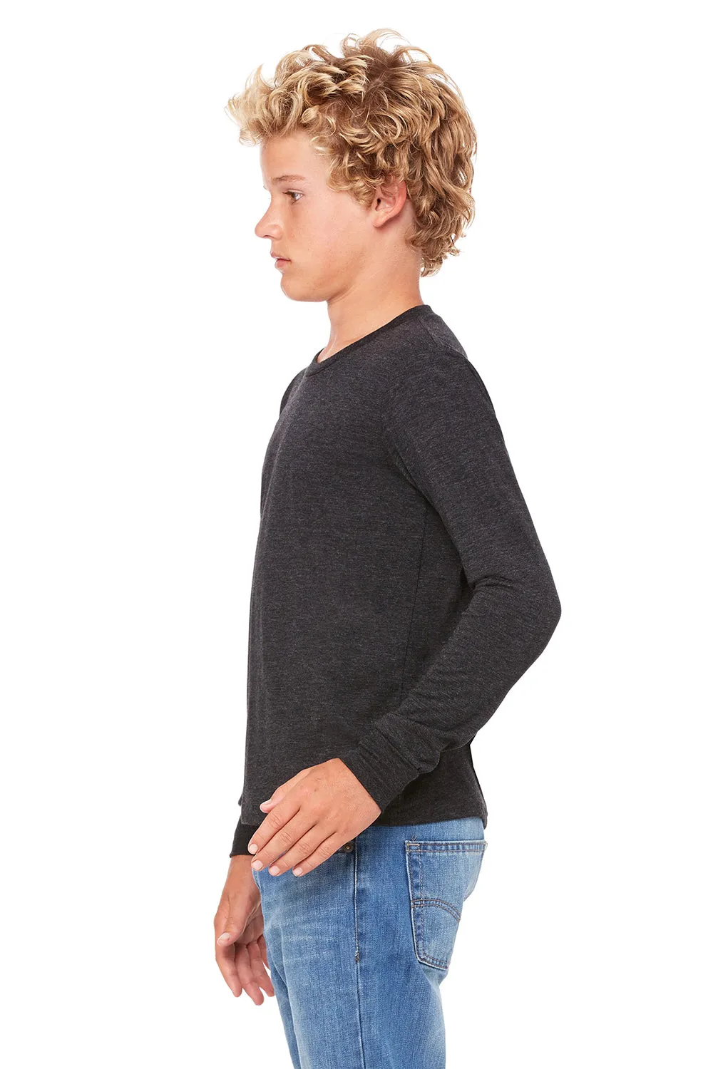 Bella   Canvas Youth Jersey Long Sleeve Crewneck T-Shirt - Charcoal Black Triblend