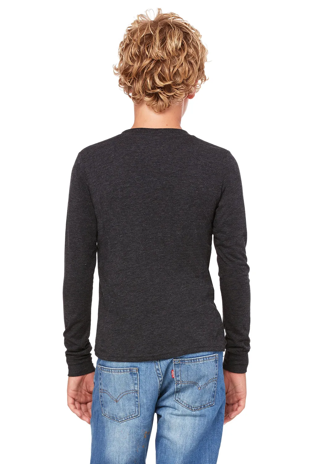 Bella   Canvas Youth Jersey Long Sleeve Crewneck T-Shirt - Charcoal Black Triblend