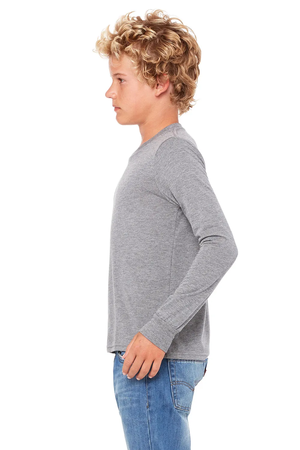 Bella   Canvas Youth Jersey Long Sleeve Crewneck T-Shirt - Grey Triblend