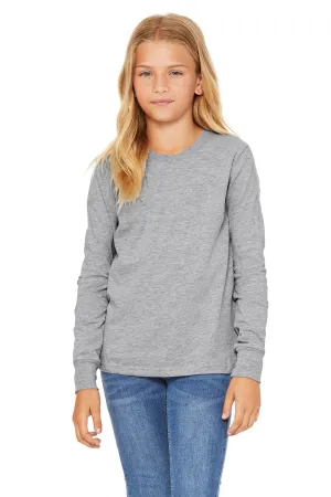 Bella   Canvas Youth Jersey Long Sleeve Crewneck T-Shirt - Heather Grey