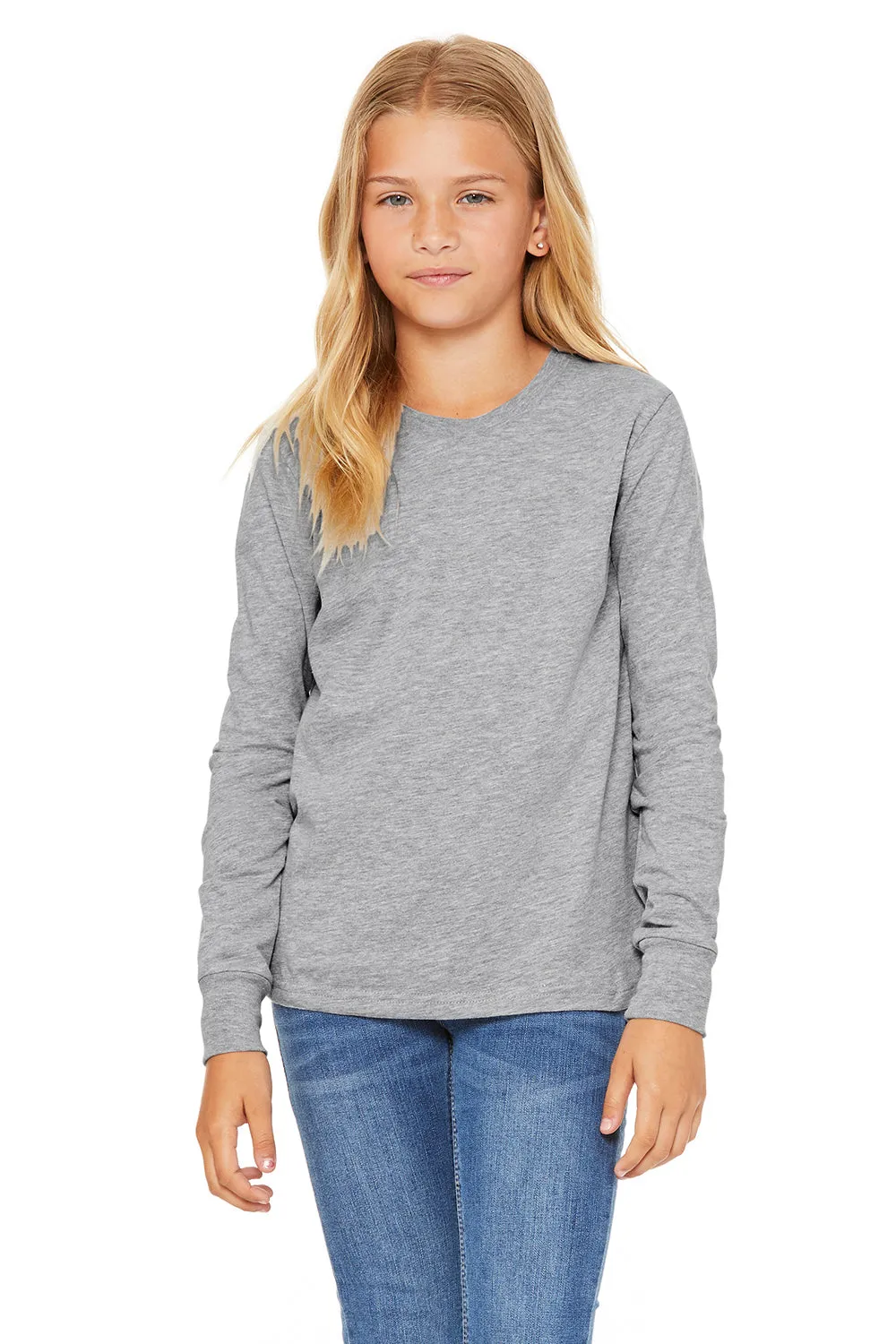 Bella   Canvas Youth Jersey Long Sleeve Crewneck T-Shirt - Heather Grey