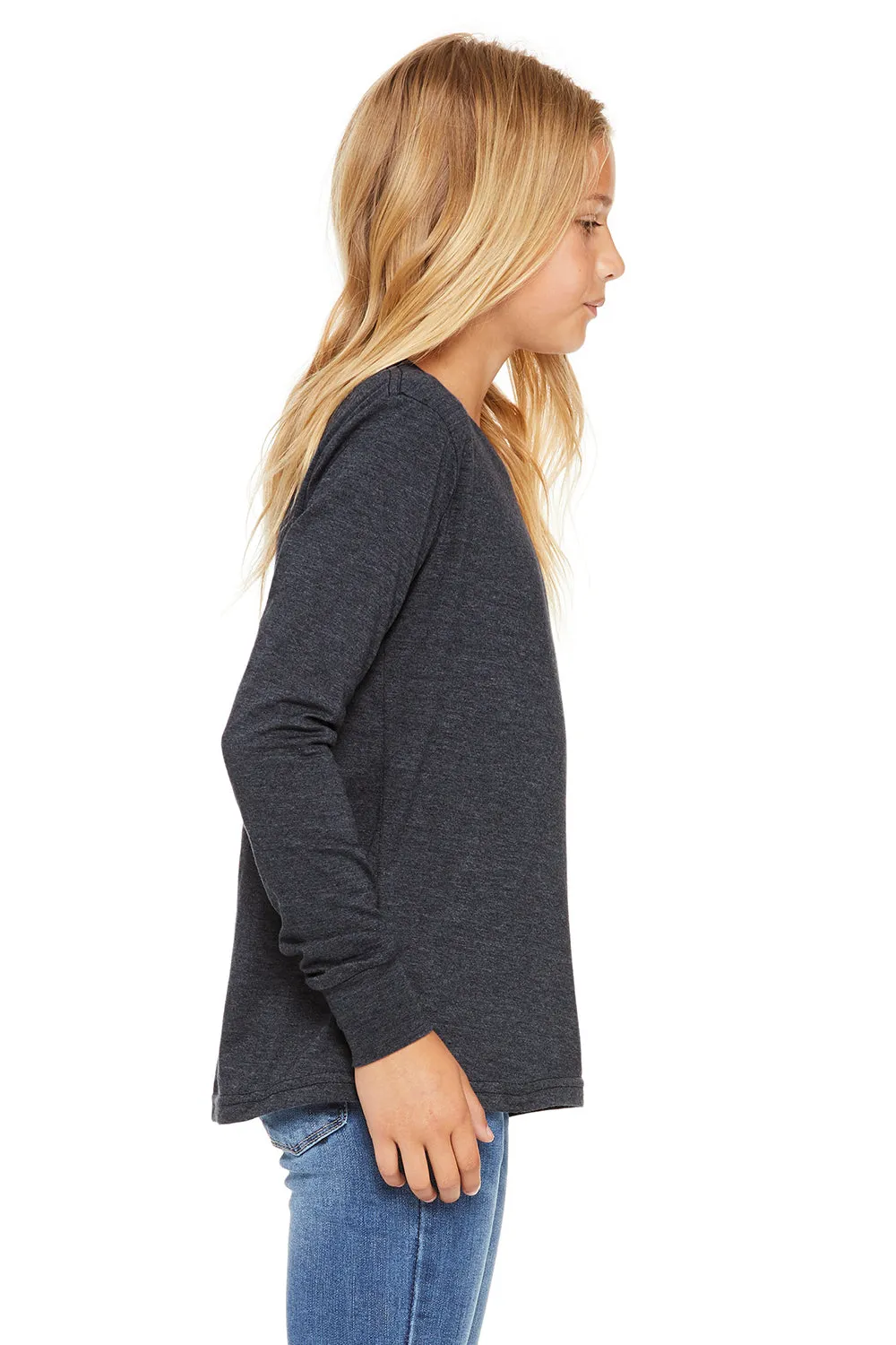 Bella   Canvas Youth Jersey Long Sleeve Crewneck T-Shirt - Heather Navy Blue