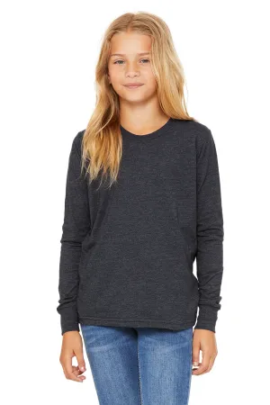Bella   Canvas Youth Jersey Long Sleeve Crewneck T-Shirt - Heather Navy Blue