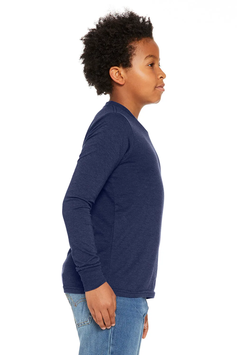 Bella   Canvas Youth Jersey Long Sleeve Crewneck T-Shirt - Navy Blue Triblend