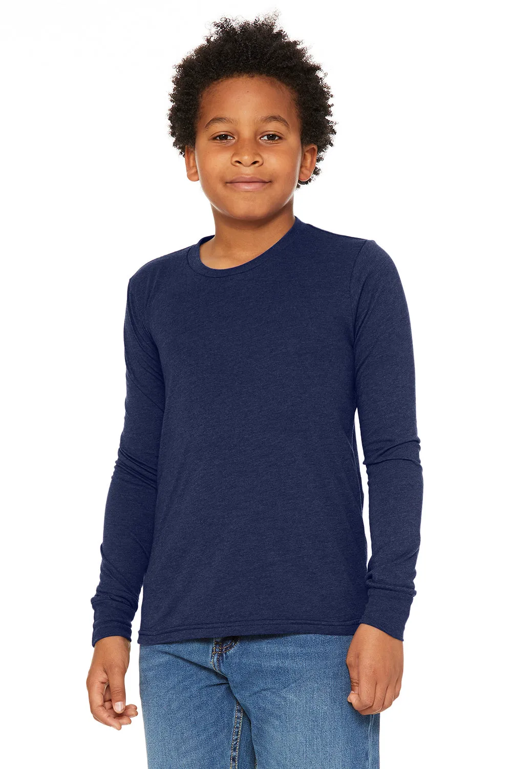 Bella   Canvas Youth Jersey Long Sleeve Crewneck T-Shirt - Navy Blue Triblend