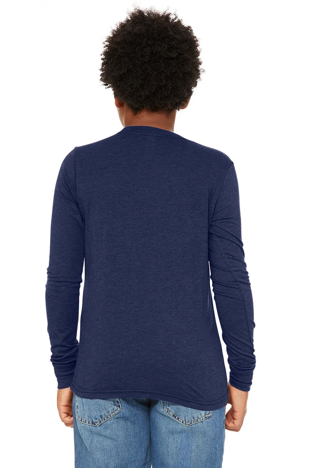 Bella   Canvas Youth Jersey Long Sleeve Crewneck T-Shirt - Navy Blue Triblend