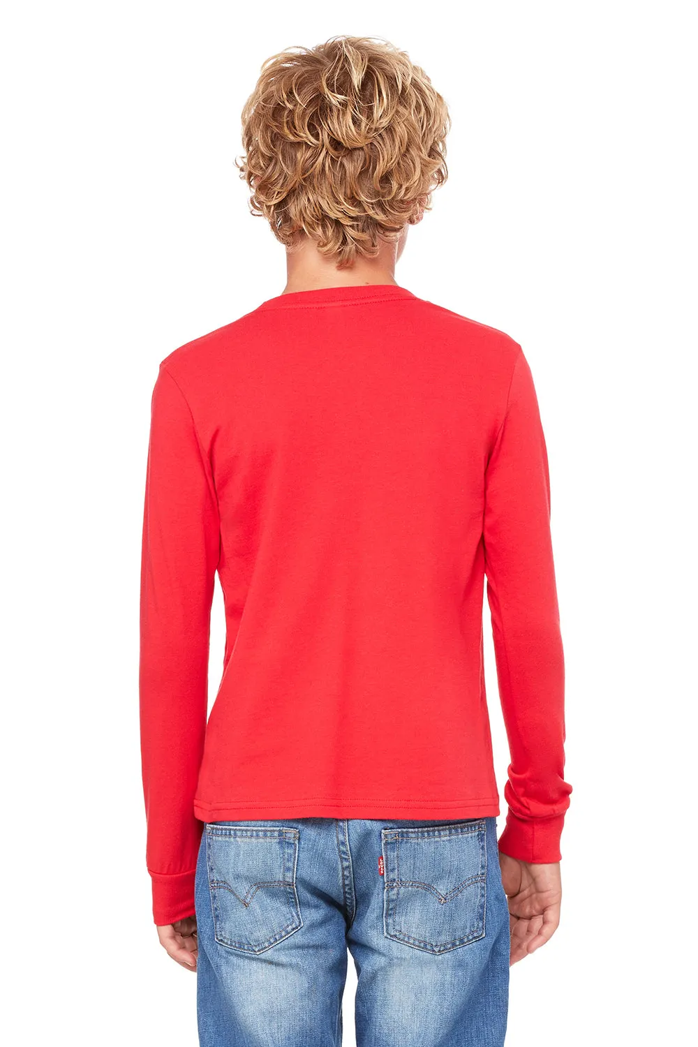 Bella   Canvas Youth Jersey Long Sleeve Crewneck T-Shirt - Red