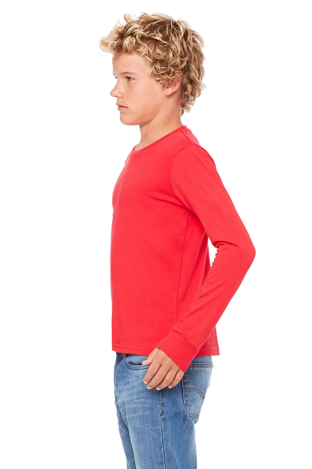 Bella   Canvas Youth Jersey Long Sleeve Crewneck T-Shirt - Red