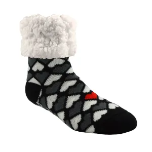 Black and White Hearts - Original Size Pudus Slipper Socks