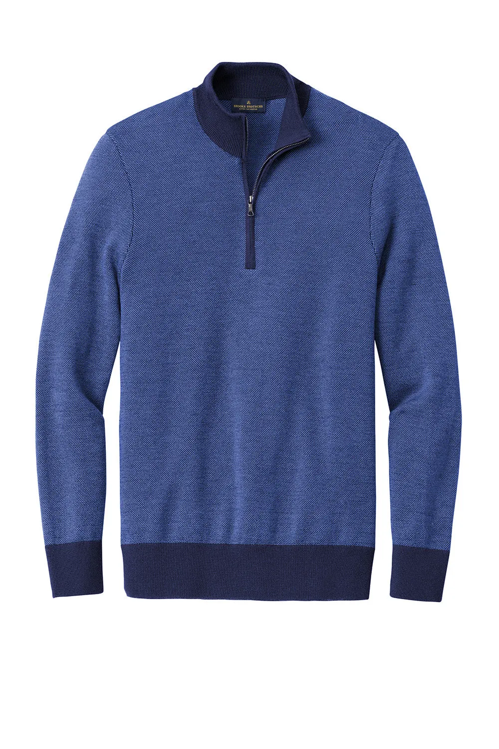 Brooks Brothers Mens Merino Birdseye Long Sleeve 1/4 Zip Sweater - Navy Blue/Compass Blue