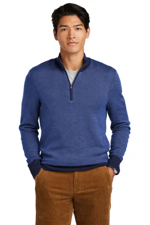 Brooks Brothers Mens Merino Birdseye Long Sleeve 1/4 Zip Sweater - Navy Blue/Compass Blue