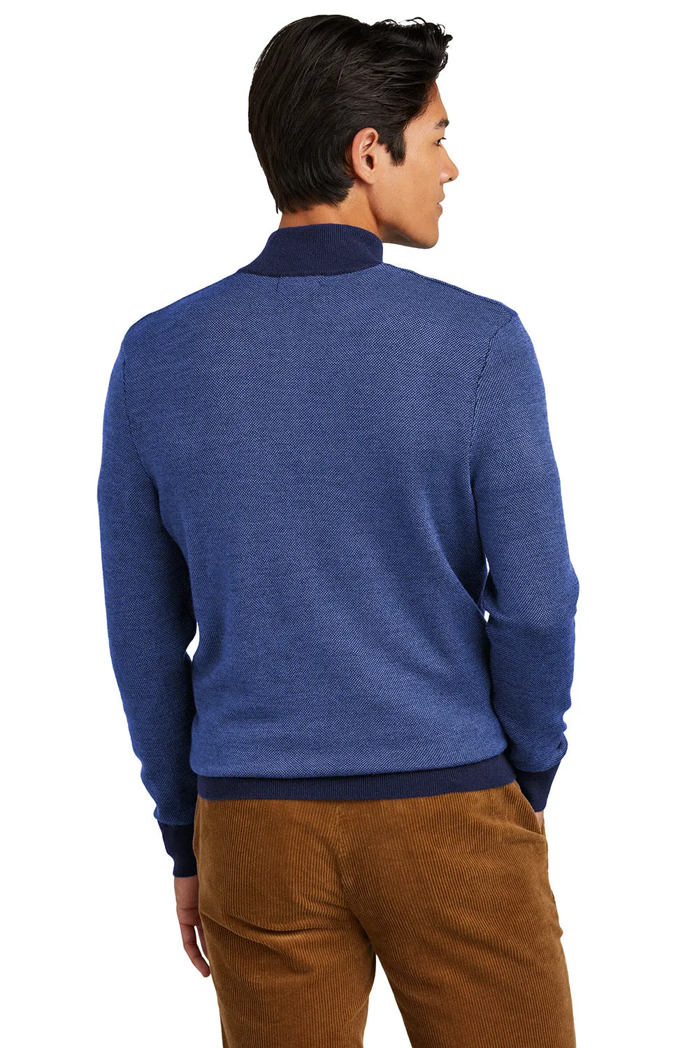 Brooks Brothers Mens Merino Birdseye Long Sleeve 1/4 Zip Sweater - Navy Blue/Compass Blue