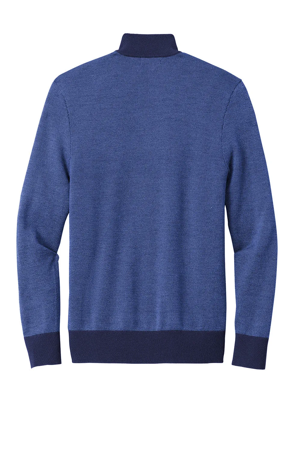 Brooks Brothers Mens Merino Birdseye Long Sleeve 1/4 Zip Sweater - Navy Blue/Compass Blue