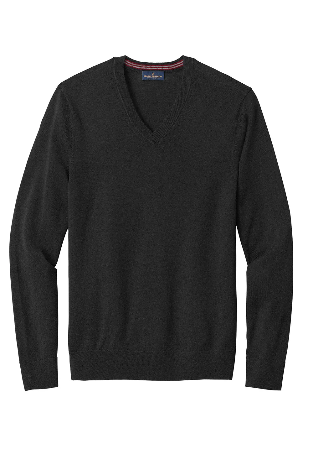 Brooks Brothers Mens Merino Long Sleeve V-Neck Sweater - Deep Black