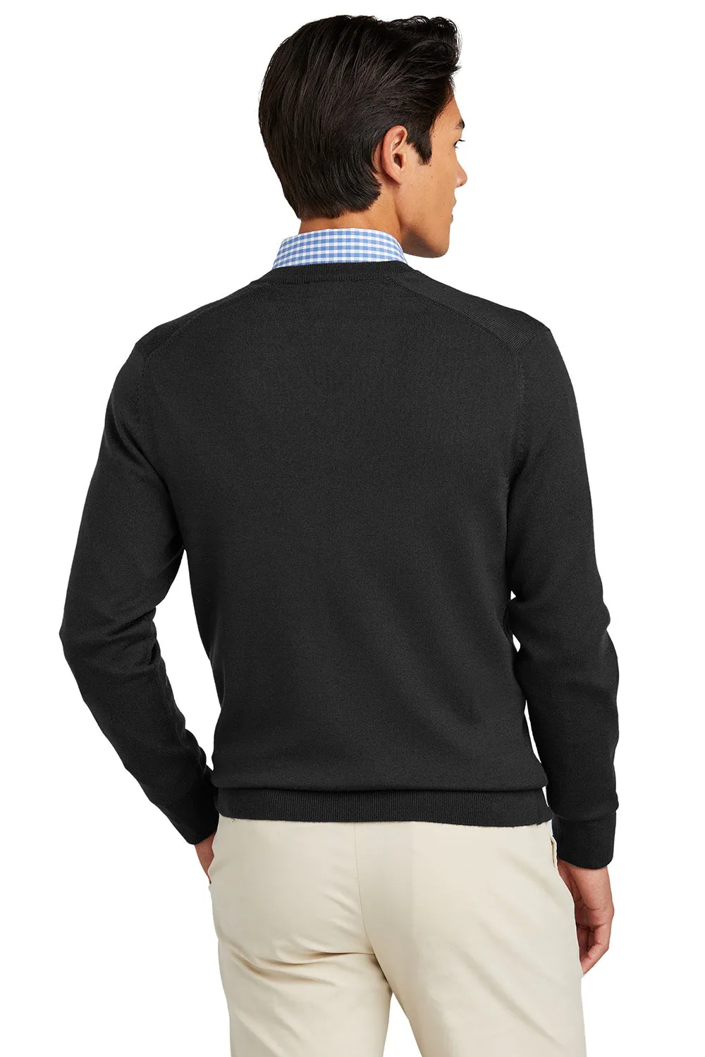 Brooks Brothers Mens Merino Long Sleeve V-Neck Sweater - Deep Black